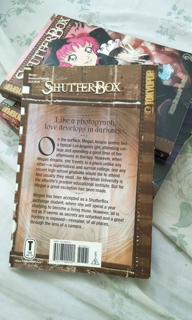 Shutterbox (Category: Storybooks) located in Quezon City. Submitted by sachicharon (Listing ID 242975724, Image 3). Description: When Megan Amano dreams, she travels to a place called Meridian University. Traditionally, spirits travel to the University to be educated before they are reborn into the world of the living. Megan, however, is still alive and attends college in Santa Monica, California by day and Meridian University at night. One night