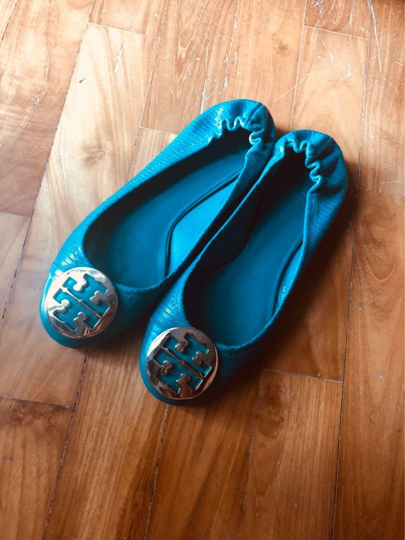 snakeskin tory burch flats
