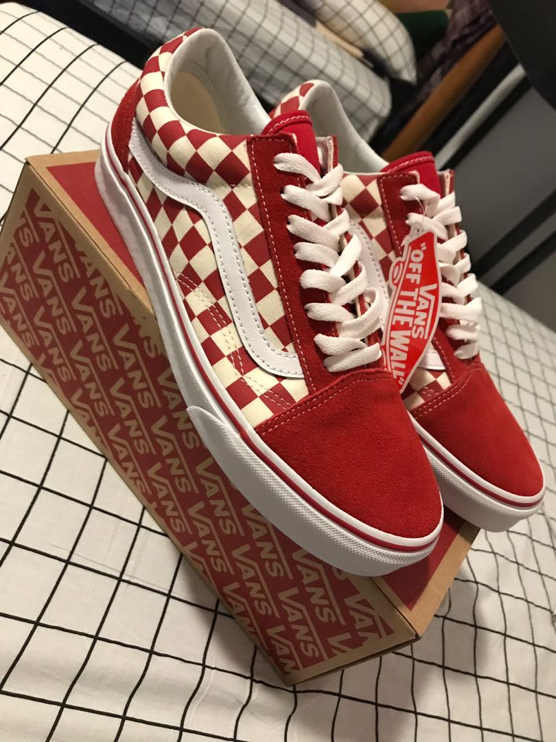 vans old skool primary check sneakers in red
