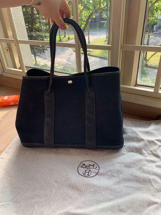 Hermes Garden Party Bag Black Canvas 36