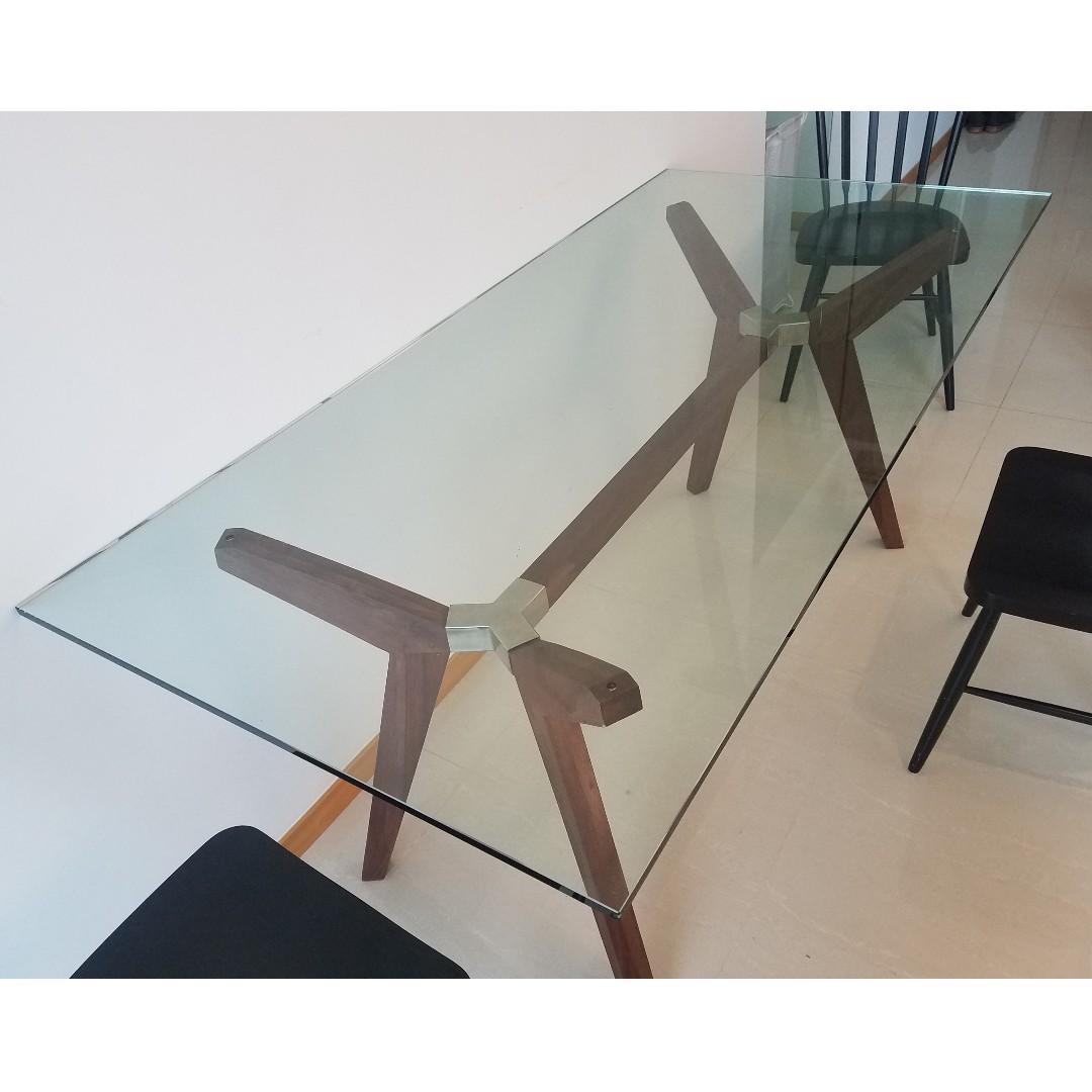 Strut teak glass online top table 70
