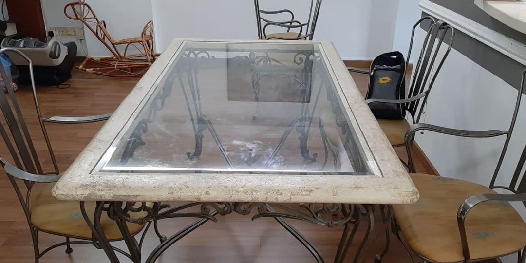 Antique Marble And Glass Dining Table With 6 Chairs Furniture Tables Chairs On Carousell