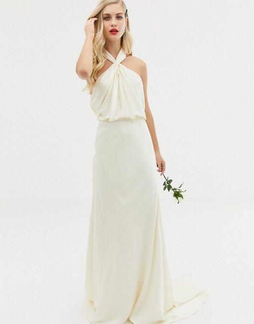 ASOS EDITION ruched halter neck maxi wedding dress