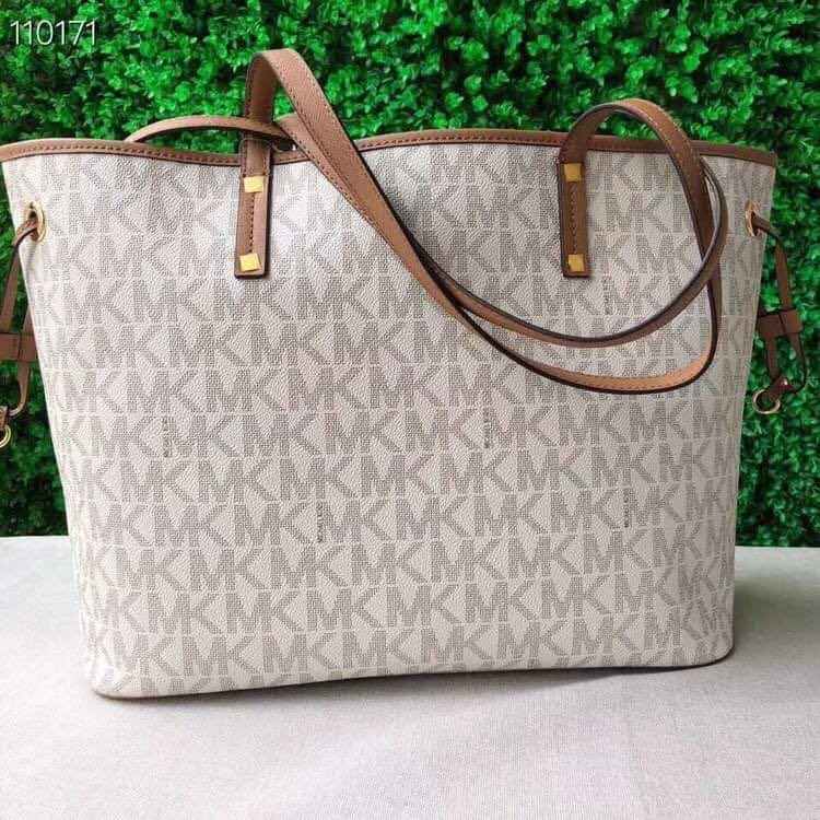 Michael Kors Monogram Jet Set 12MKE0108 Brown Coated Canvas Tote Leather  ref.290159 - Joli Closet