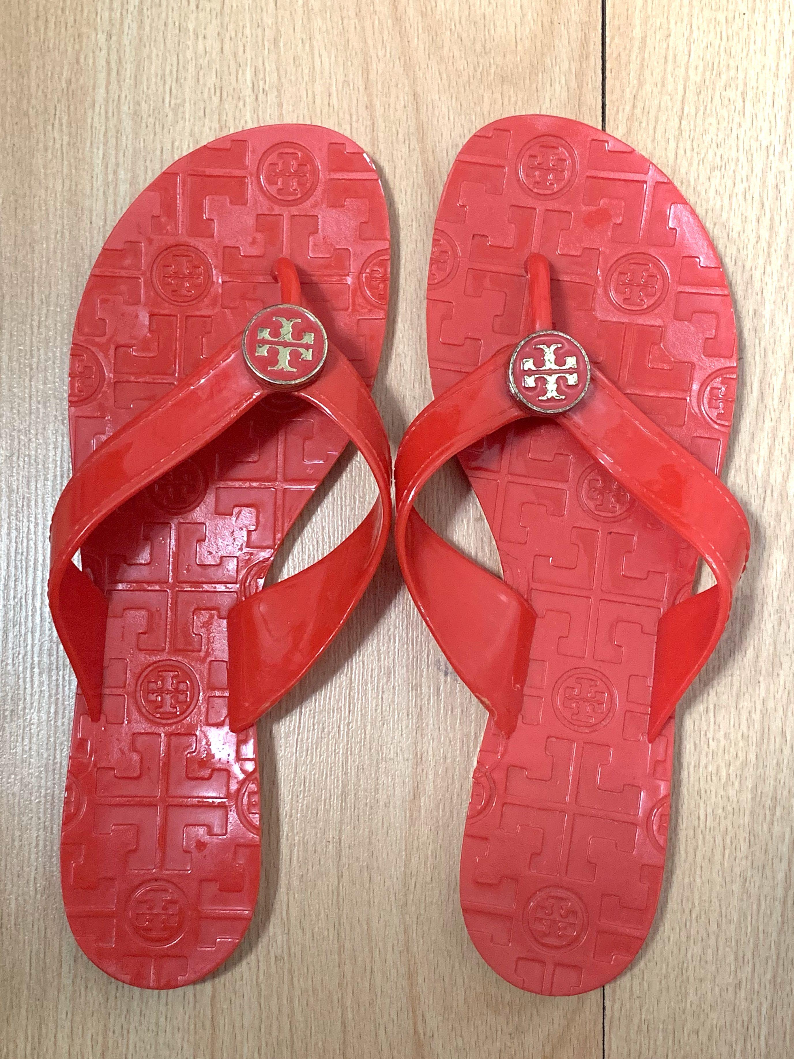 Authentic Tory Burch Jelly Thong logo sandals (red orange), Women's  Fashion, Footwear, Flats & Sandals on Carousell