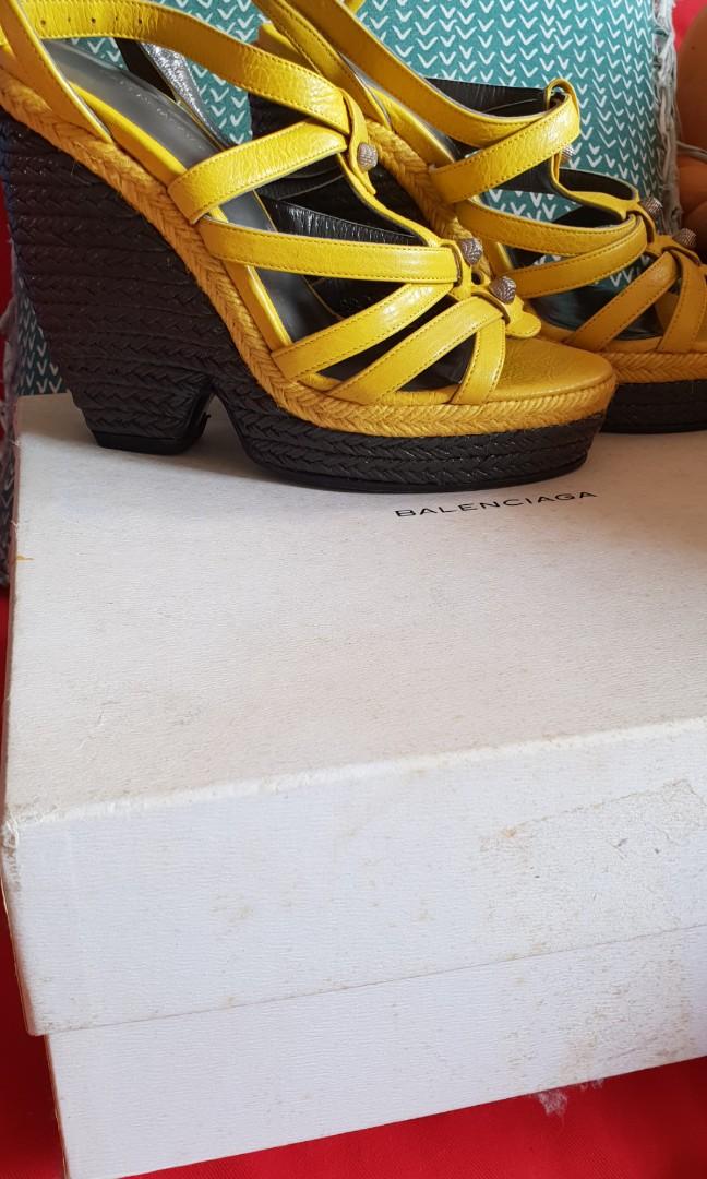 Balenciaga Size 37 Wedges Heels in Curry Yellow Shoes with Rose Gold Hardware Luxury Sneakers Footwear on Carousell
