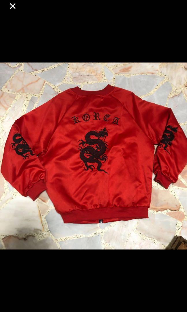 BN korean ulzzang red dragon varsity bomber jacket