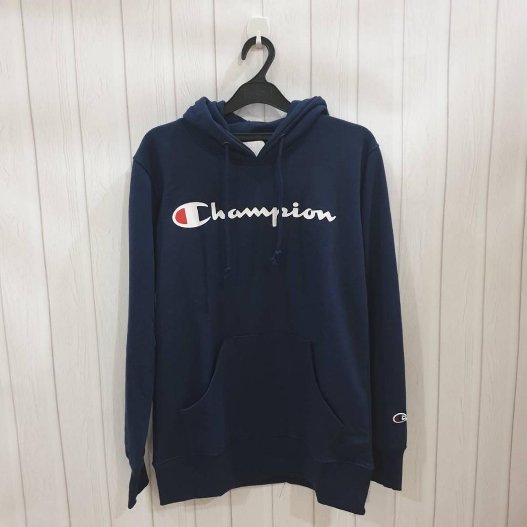 champion script hoodie navy