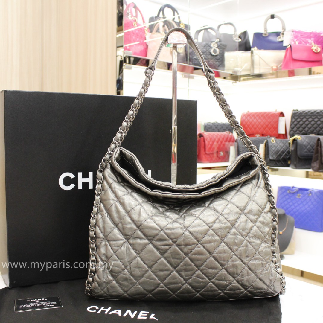 CHANEL COCO CABAS OFF WHITE LEATHER QUILTED HOBO W POUCH 11066742