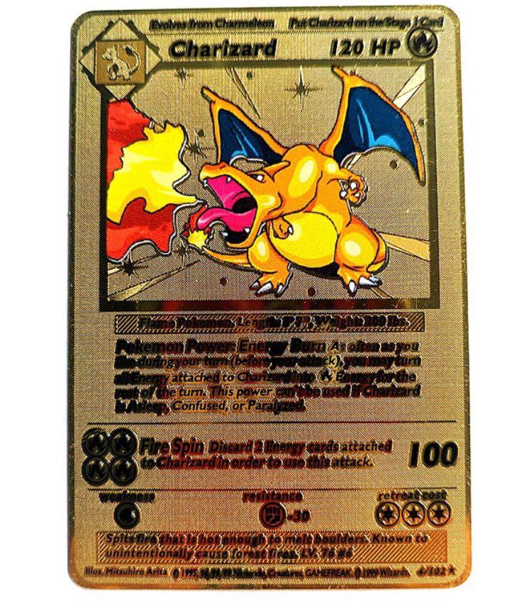 Pokemon Fan Made Gold Metal Cards Charizard 