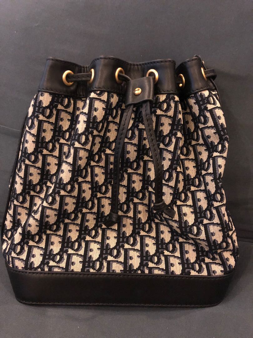 Christian Dior Oblique Drawstring Bucket Bag  Blue Bucket Bags Handbags   CHR295989  The RealReal