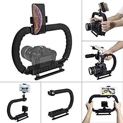 DSLR/Mirrorless/Action Camera Camcorder Phone Stabilizer 3-Shoe 2-Handed Vlog Video Holder Rig Low Position Shooting Steadycam Mount Detachable Grip Fit for GoPro Sony Canon Nikon DV iPhone Samsung 