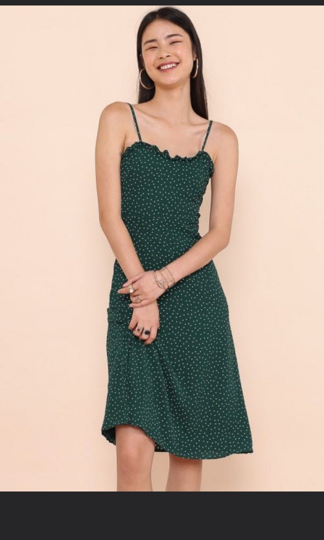 womens green polka dot dress