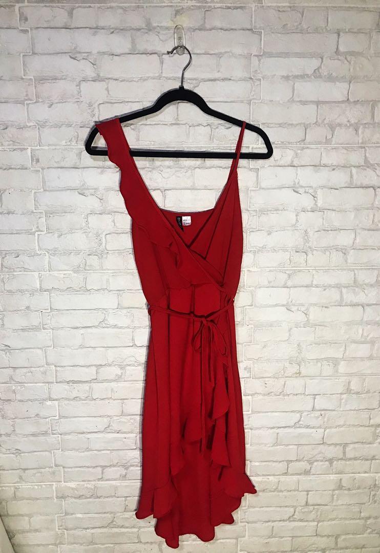 h&m red wrap dress