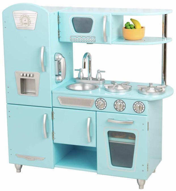 kidkraft blue retro kitchen and refrigerator