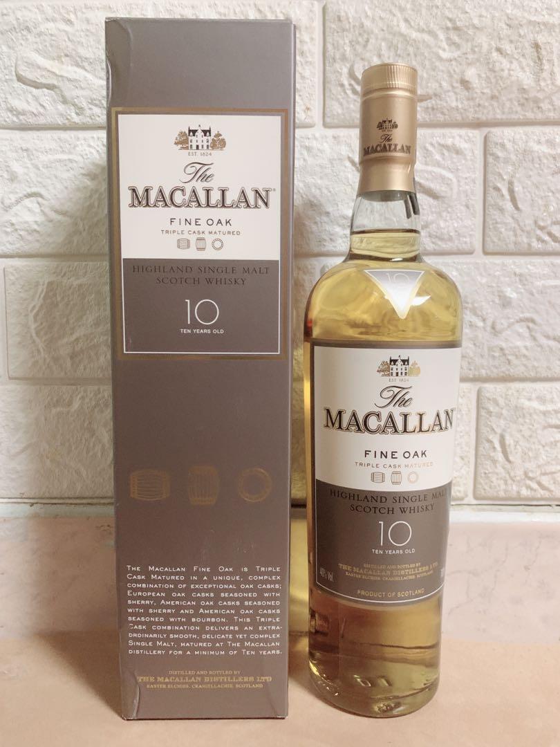 絕版 Macallan Fine Oak 10 Yo Single Malt Whisky 麥卡倫黃金三桶10年單一麥芽威士忌 嘢食 嘢飲 酒精飲料 Carousell