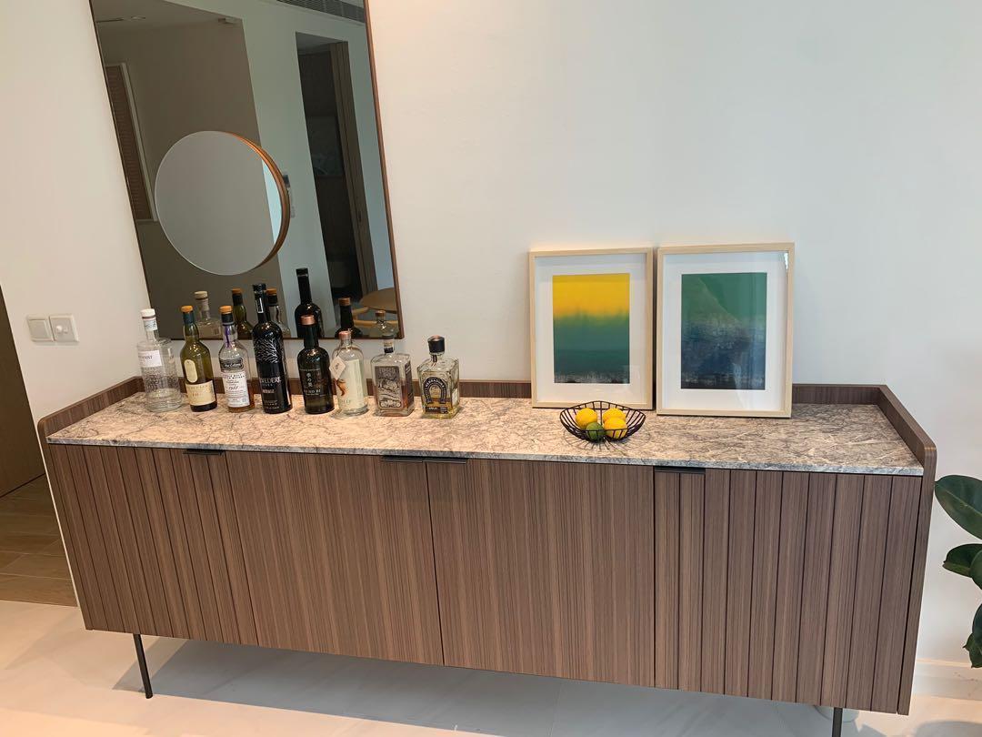 Marble Top Credenza Sideboard Bar Cabinet Furniture Shelves