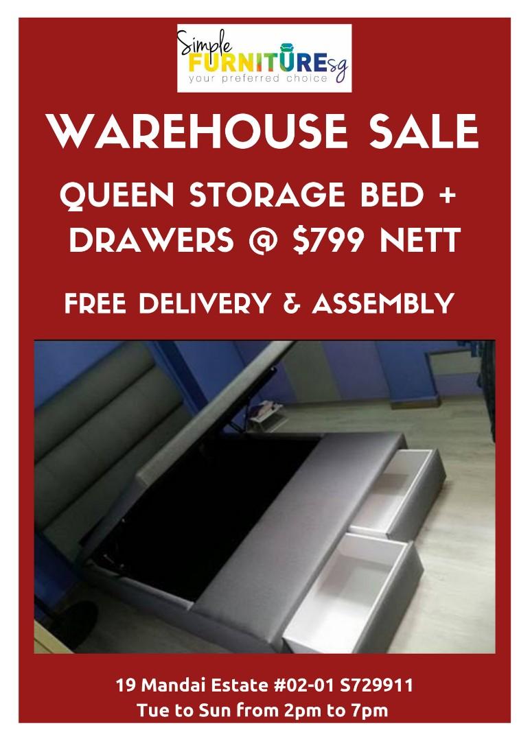 Queen Storage Bed + Drawers, Furniture & Home Living, Furniture, Bed