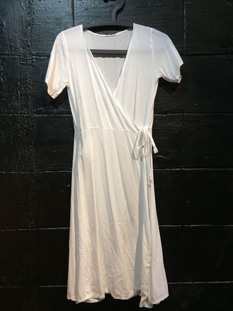 white wrap around dress