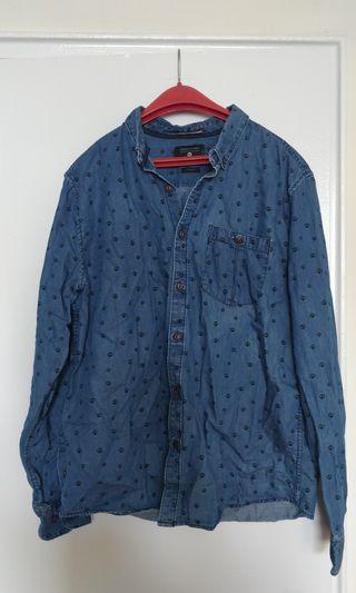 Denim & Flower Skull Shirt Size XL