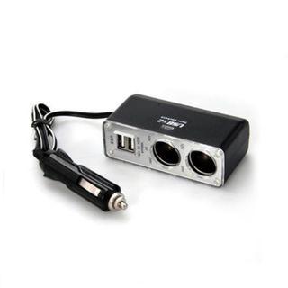 DUAL USB TWIN 2-WAY SOCKET CAR CABLE CIGARETTE POWER ADAPTER LIGHTER SPLITTER