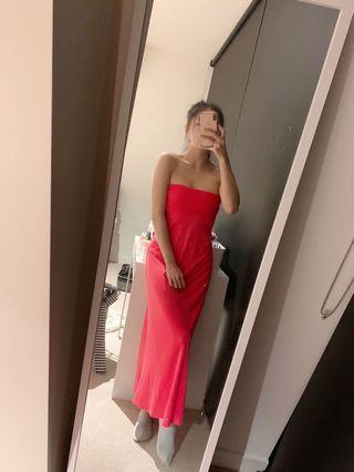 Strapless hot pink maxi dress