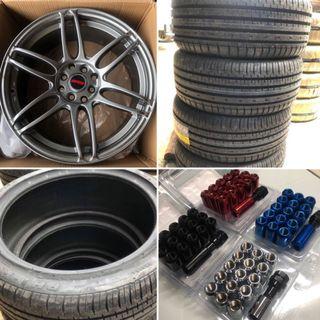 17” Rays mags code Qc144 4Holes pcd 100-114 with 205 or 215-45-17 Accelera tire with lugnuts