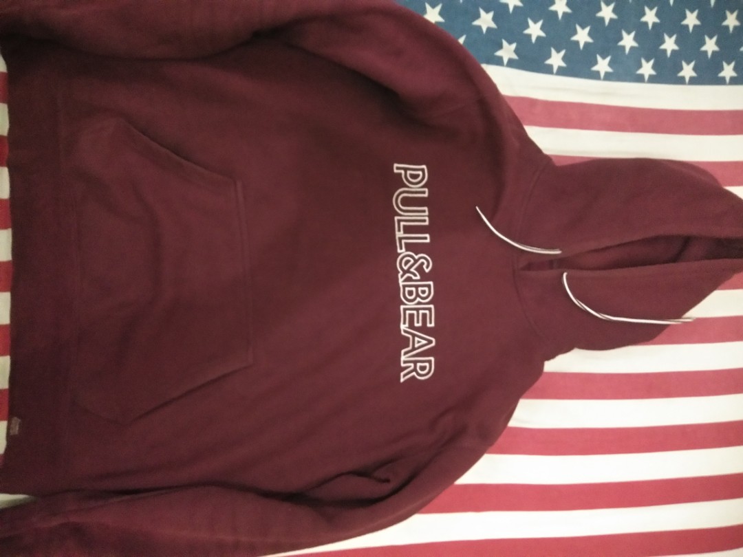 Hoodie pull and sales bear merah maroon