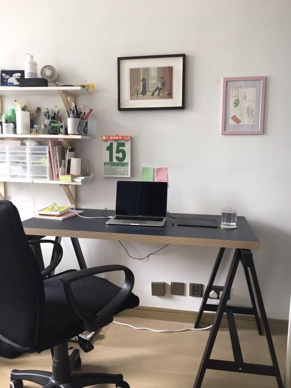 IKEA DESK trestle legs and table top, 傢俬＆家居, 傢俬, 桌子 Carousell