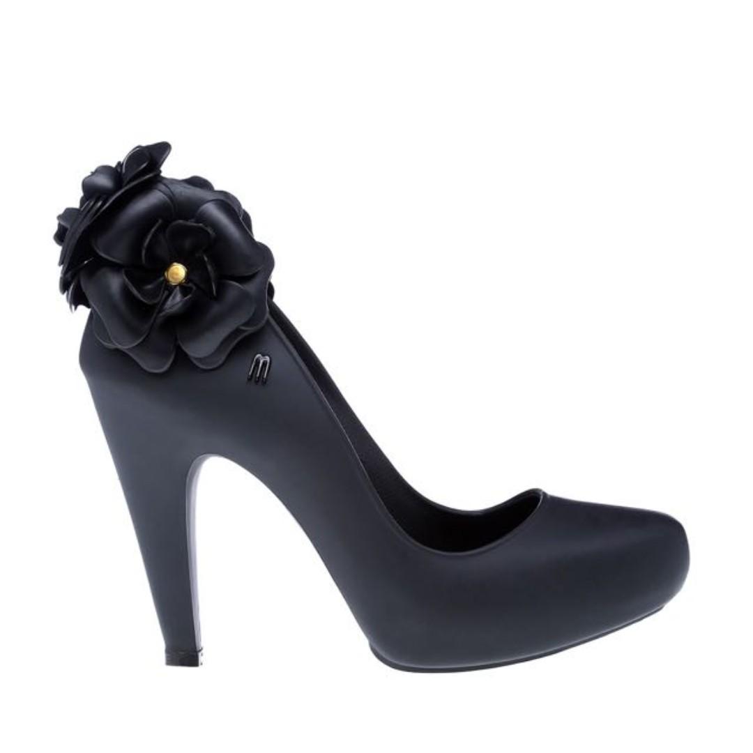 Melissa Incense Garden Black Floral Heels, Women's Fashion, Footwear