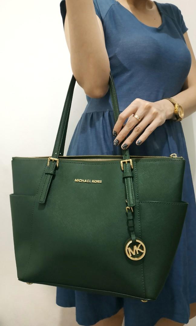 MK Jet Set Tote Bag Moss Green, Luxury, Bags & Wallets on Carousell