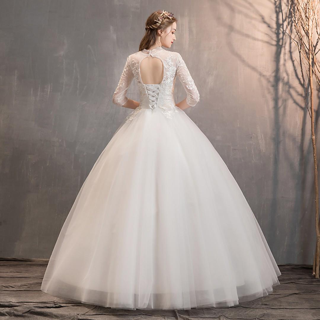 pre order white cheongsam long sleeve wedding dress gown RB1240 Women s Fashion Dresses Sets Evening dresses gowns on Carousell