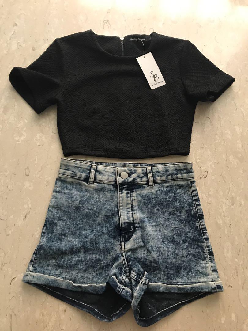 denim shorts and top set