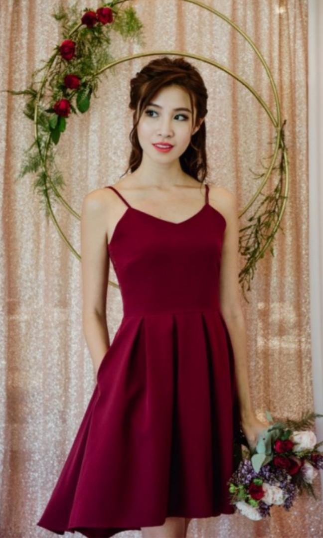 Burgundy dip hem dress hot sale