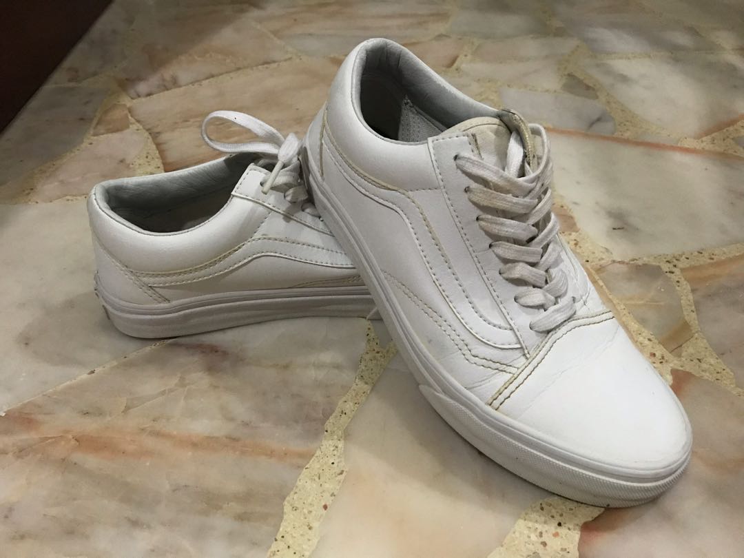 all white vans leather