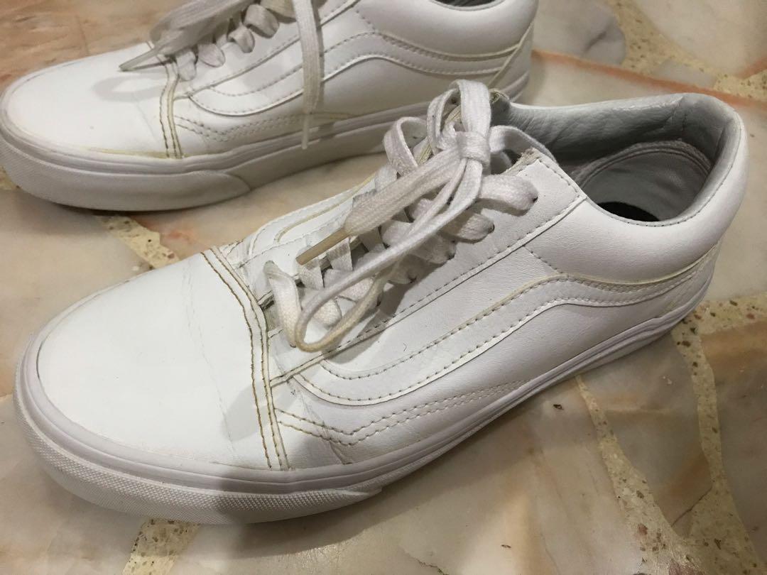 White Leather Vans Old Skool