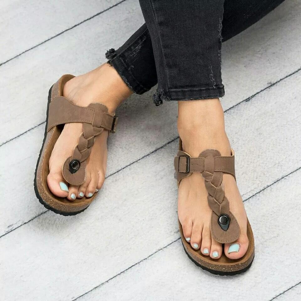 Women Flip Flops Slippers Woven Flat 