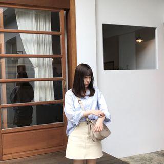 奶油色牛仔a字裙