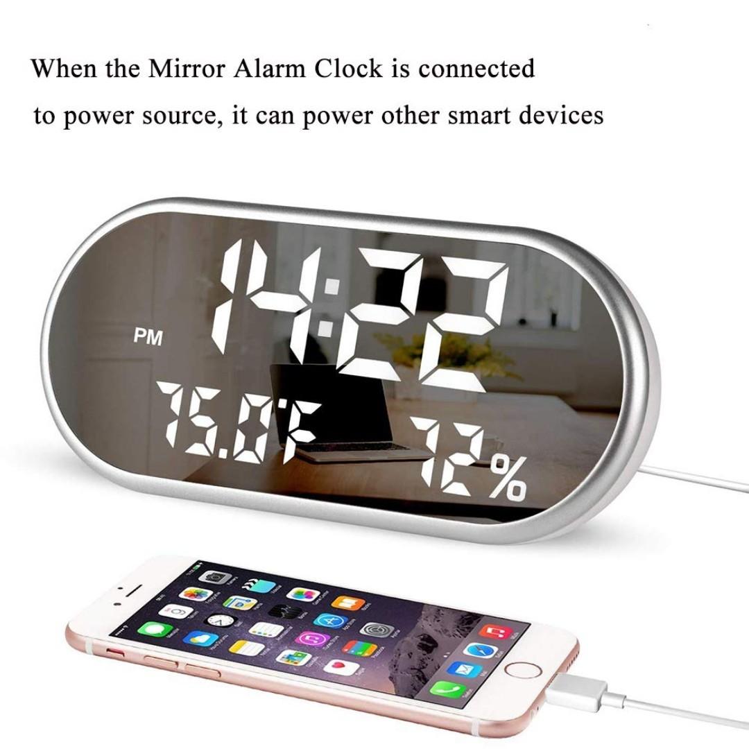 1593) OLLIVAN Digital Alarm Clock, Portable Mirror LED Alarm Clock with