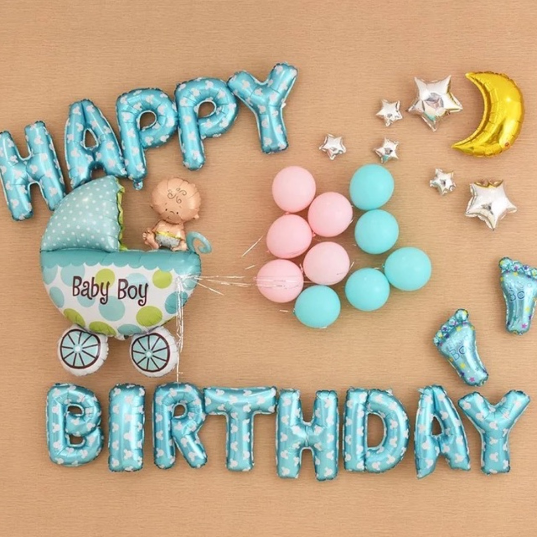 Instock 34pc Baby Boy Blue Party Decor Set Balloon Happy