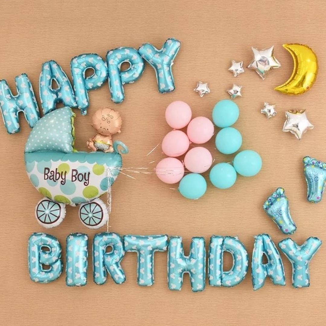 Instock 34pc Baby Boy Blue Party Decor Set Balloon Happy