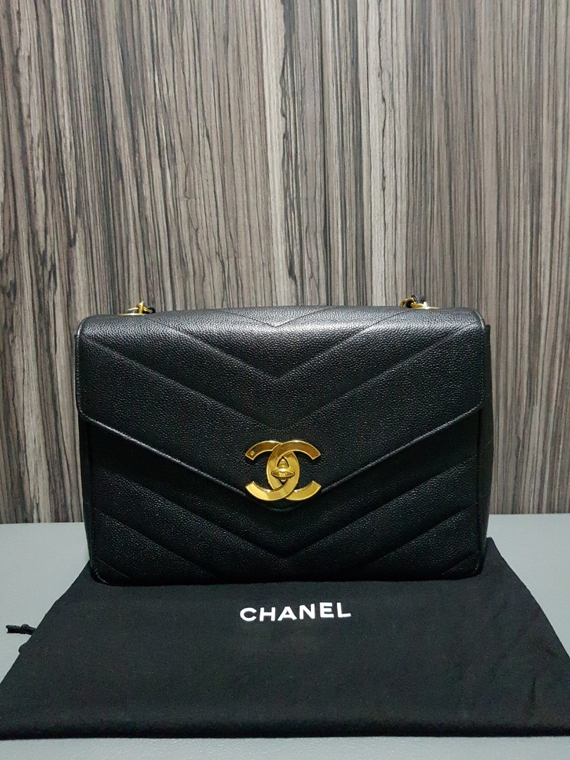 Chanel Navy Chevron Medium Classic Double Flap, myGemma, SG