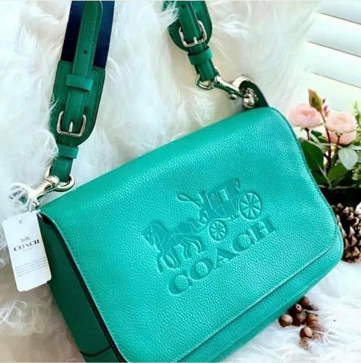 Top Brand Coach F72703 Jes Messenger Pebble Leather - Green Crossbody Bag