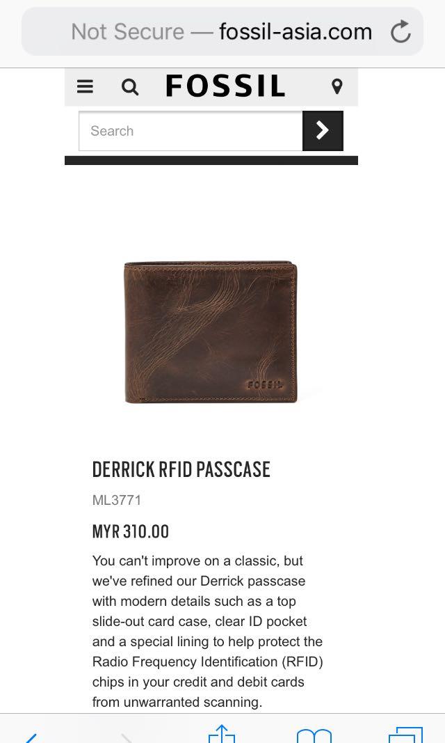 Fossil Derrick RFID Wallet ML3771, Men's Fashion, Watches