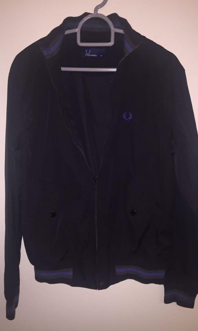 Fred Perry Black Jacket with Blue stripes edge style Men s