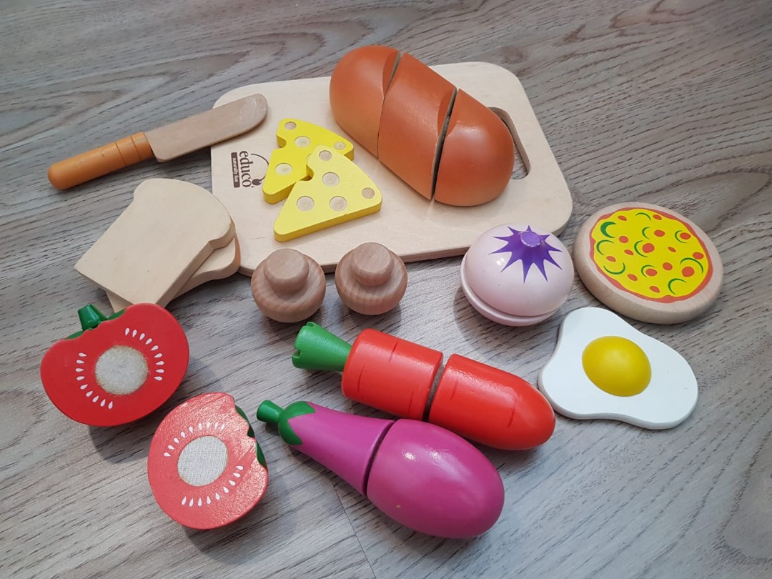 wooden cut and play food set