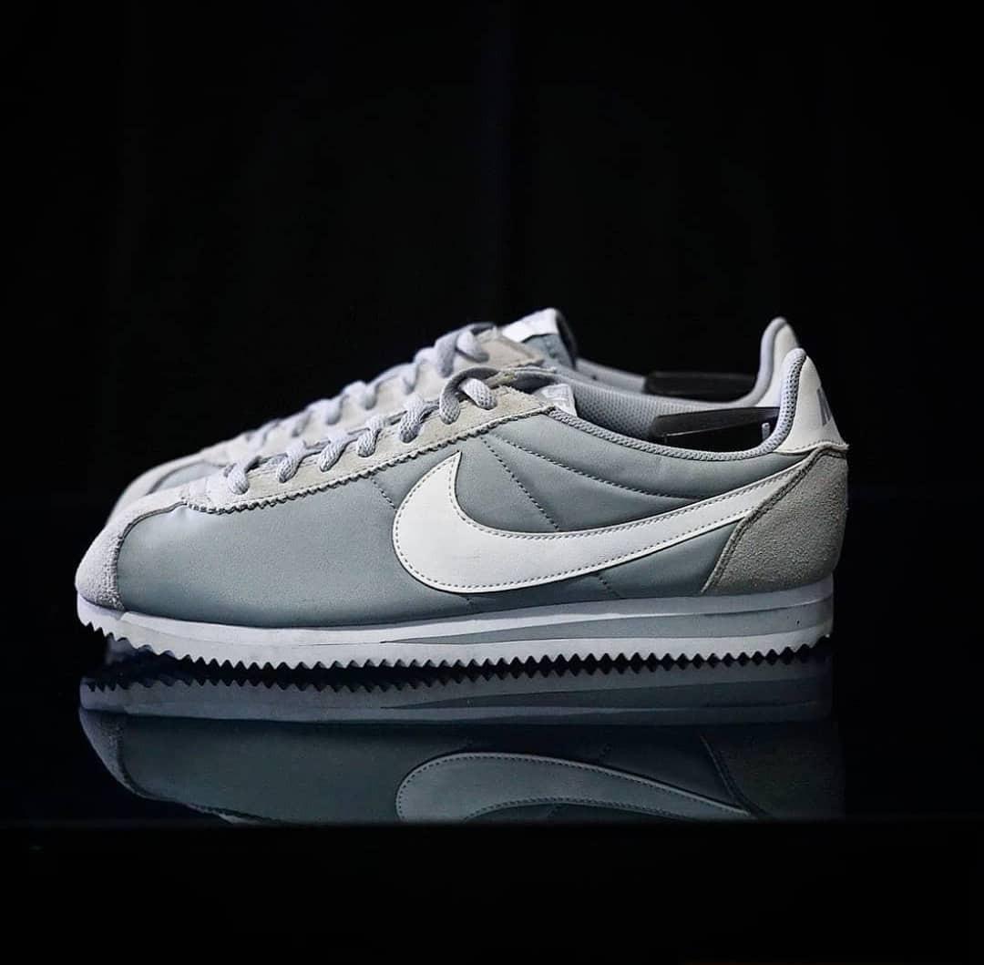 grey leather nike cortez