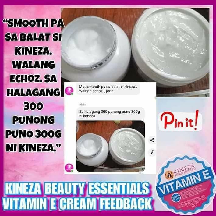 Kineza Vitamin E cream (Category: Vitamins & Supplements) located in Pateros City. Submitted by cherrymaesantos1983 (Listing ID 243636823, Image 1). Description: ⚠️ FEEDBACK | KINEZA VITAMIN E CREAM “Sosyal amoy ni Kineza, saka mas smooth ipahid, tapos gang hapon ambango.” Dito ka na sa hindi lang malaki kundi maganda pa at tumatagal ang amoy. Tapos P300 LANG 😱😱😱 Order now! . Negotiable price on bulk orders! #AlagangKineza #KinezaPower.