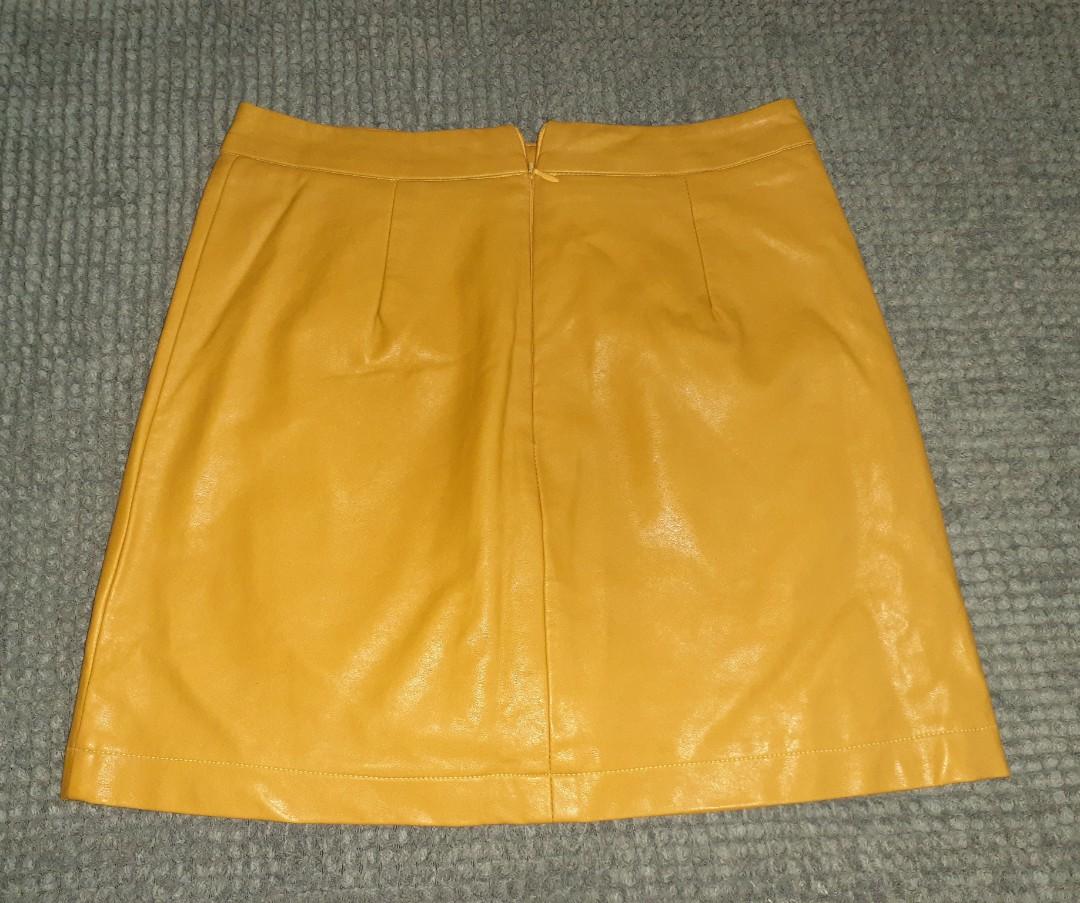 mustard leather skirt