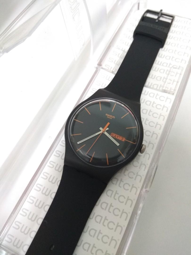 Original Swatch Dark Rebel Black Silicone Unisex Watch SUOB704